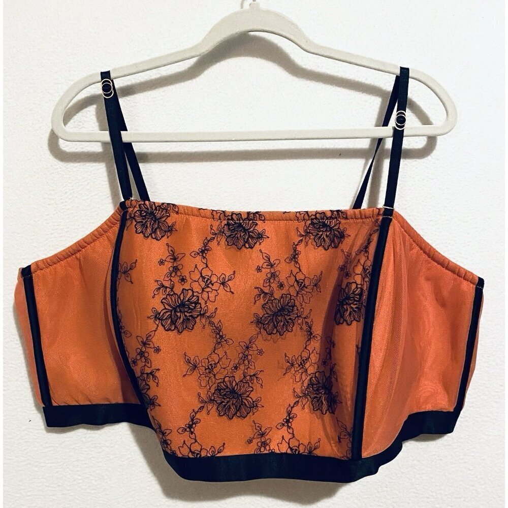 Lela Rose Cacique Bustier Womens 26 28 Coral Orange Black Lace Lingerie Coquette